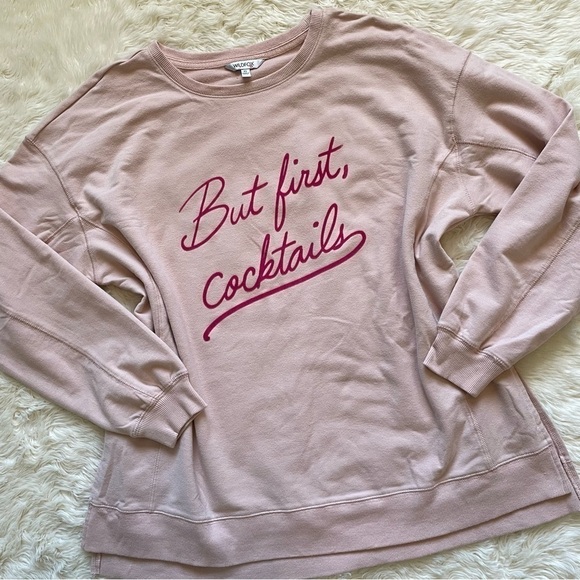 Wildfox Sweater “But First, Cocktails” Pullover Sweatshirt Cozy Pink XL - Picture 2 of 12
